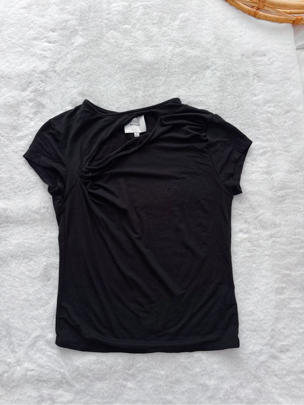 Reformation Else Knit Top Black Cut Out Short Sleeve - Picture 7 of 12